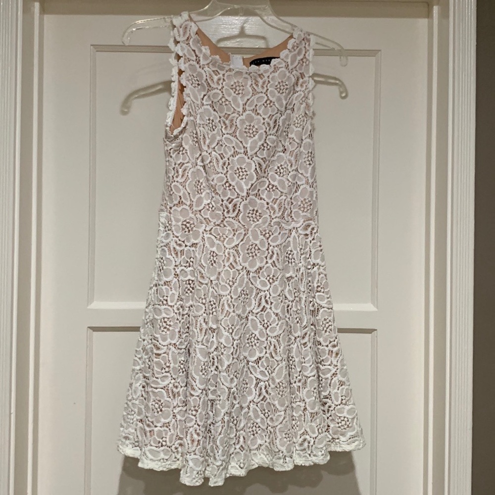 White floral lace with cream mini dress